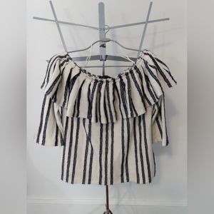 Banana Republic Off Shoulder Black and White Striped Knit Top